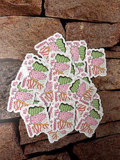 tree cake "tis the season " sticker